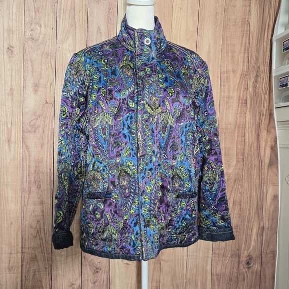 Chicos Paisley & Denim Patterned Reversible Womens Jacket Size 3 Large - Picture 5 of 9